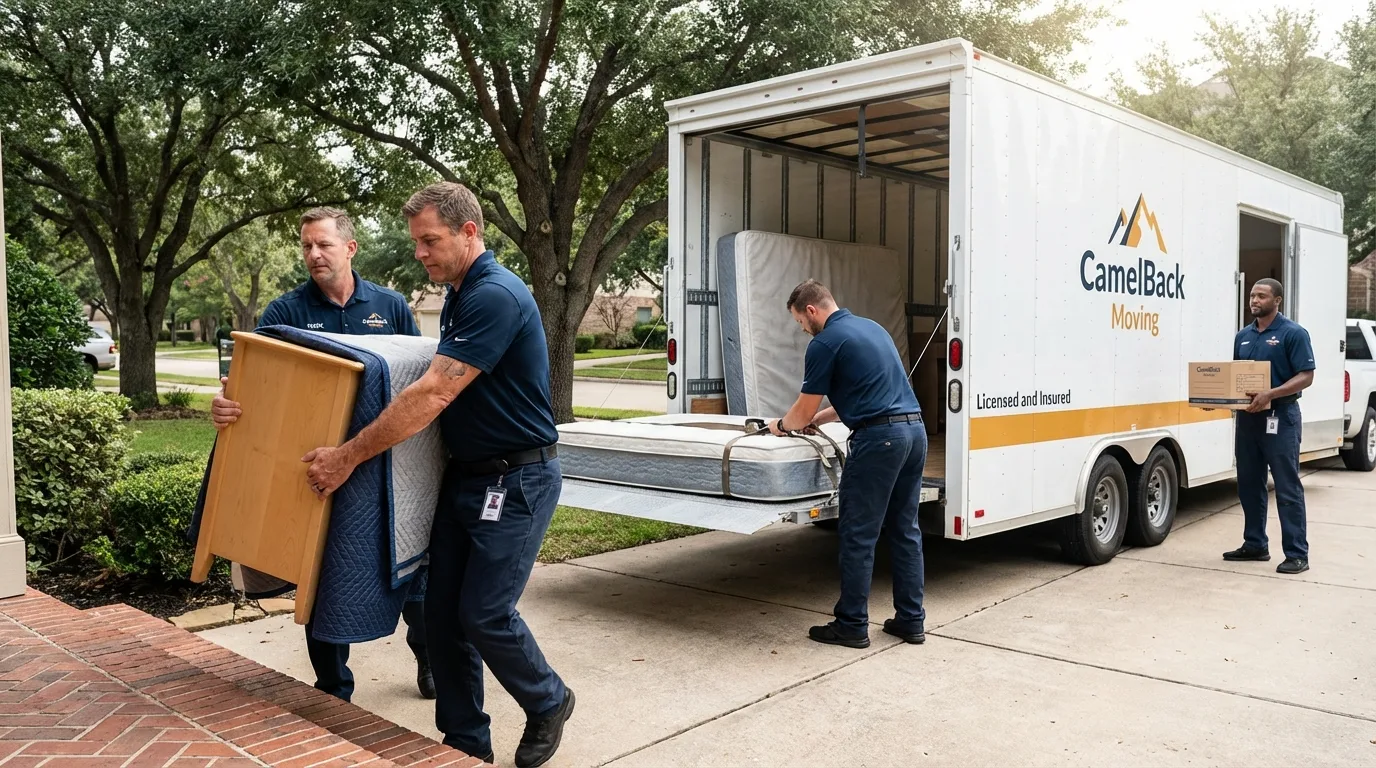 Crew loading residential truck for cross-state move from Balch Springs, TX