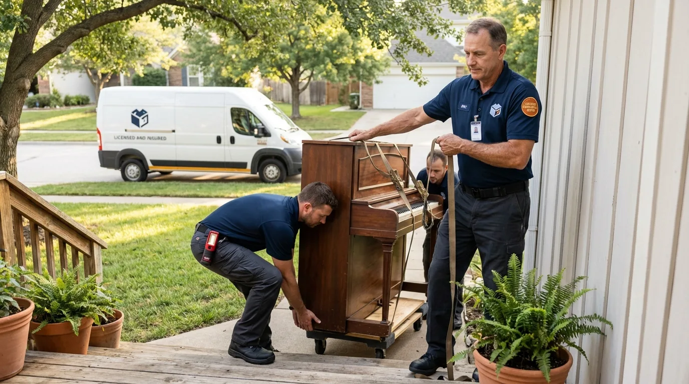 Licensed piano movers securing grand piano in Balch Springs, TX